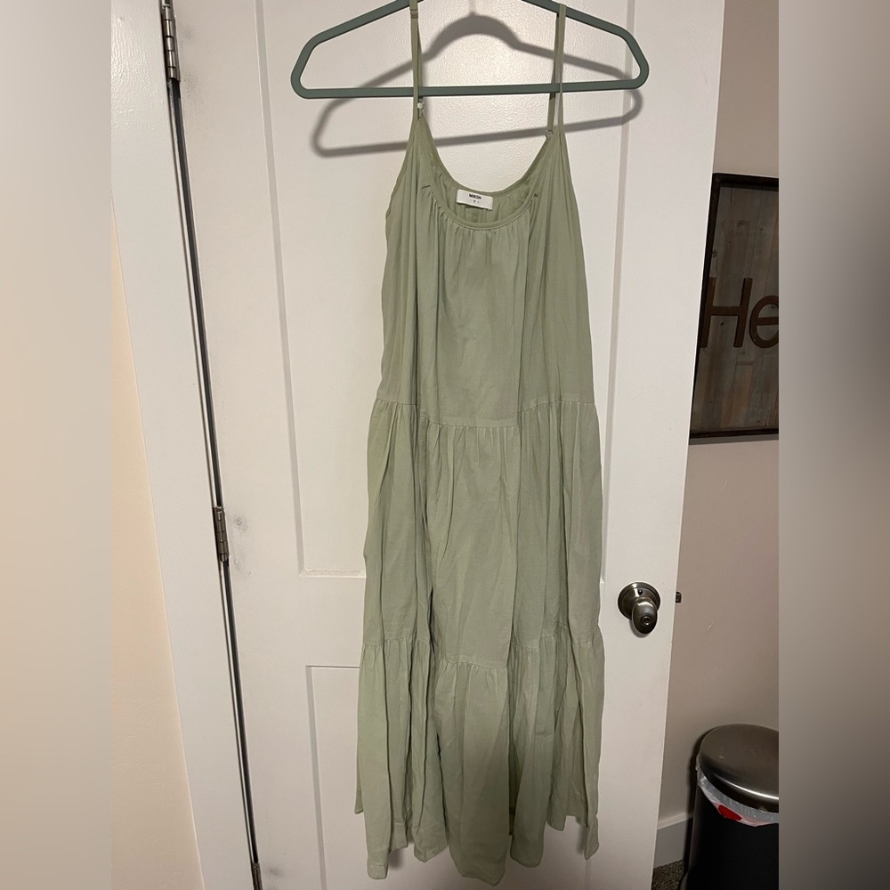 MIKOH light sage green tiered spaghetti strap maxi dress